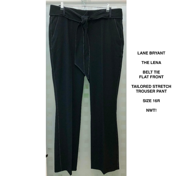 🎉HP🎉 LANE BRYANT LENA Belted Flat Front Tailor Stretch Trouser Pants 16R NWT! - Picture 1 of 16